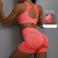 2pcs Sports Fitness Yoga Suit Breathable Hip-lifting Shorts And Hollow Out Back Bra Womens Clothing